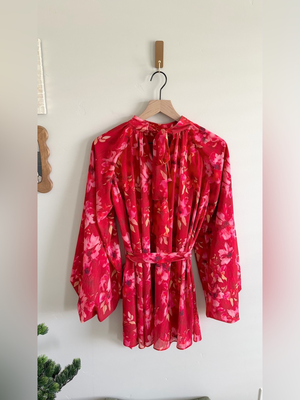 Lulus Lata Red Floral Mock Neck Belted Mini Dress - Picture 9 of 10